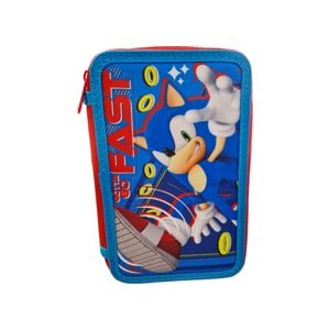 Penar cu 3 compartimente Sonic, 20x13x7 cm, echipat, 43 piese, multicolor