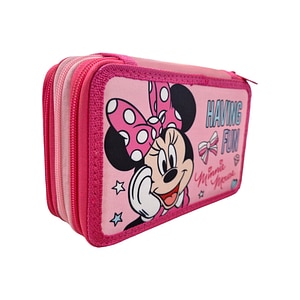 Penar cu 3 compartimente Minnie Mouse, 20x13x7 cm, echipat, 43 piese, multicolor