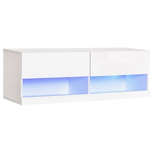 Comoda TV cu lumini LED HomCom, 120 x 35 x 40.5 cm, MDF, Alb