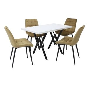 Set masa cu 4 scaune bucatarie Onix & Arta Fixa, 5 piese, Bej-Alb