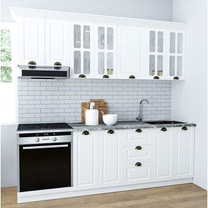 Set bucatarie cu soft-close si fronturi MDF Badenmob, seria Square, 220cm, Alb Rustic