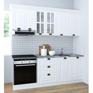 Set bucatarie cu soft-close si fronturi MDF Badenmob, seria Square, 200cm, Sertare, Alb Rustic