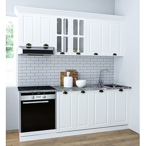 Set bucatarie cu soft-close si fronturi MDF Badenmob, seria Square, 200cm, Alb Rustic