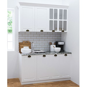 Set bucatarie cu soft-close si fronturi MDF Badenmob, seria Square, 140cm, Alb Rustic