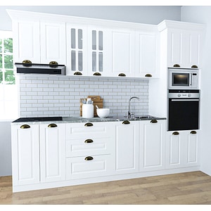 Set bucatarie cu soft-close si fronturi MDF Badenmob, seria Square, 260cm, Alb rustic