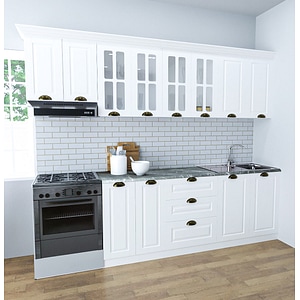 Set bucatarie cu soft-close si fronturi MDF Badenmob, seria Square, 260.01cm, Alb rustic