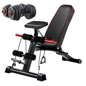 Set banca multifunctionala, Zoco Body Fit, impreuna cu set gantere 6in1 35 kg, Negru