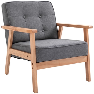 Fotoliu retro stil nordic HomCom, 64.5 x 70 x 74 cm, In / Lemn, Gri deschis