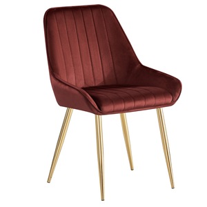 Scaun dining, catifea, picioare aurii, crom, design elegant si modern, living, bucatarie, 56x62x89 cm, bordo
