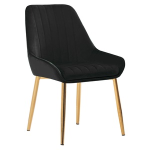 Scaun de dining, catifea, picioare aurii, crom, design elegant si modern, living, bucatarie, 56x62x89 cm, negru