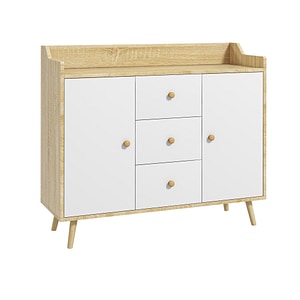 Comoda moderna cu 2 niveluri HomCom, 90x32x80 cm, PAL, Alb si Lemn Natur