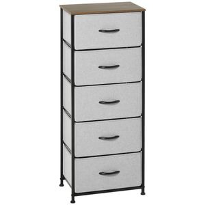 Comoda cu 5 rafturi HomCom, 45x30x116cm,  Textil/MDF/Otel, Gri/Maro