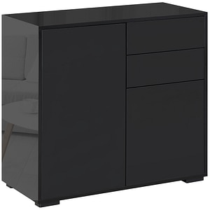 Comoda moderna 2 sertare 2 dulapuri deschidere cu presiune HomCom, 79 x 36 x 74 cm, Lemn, Negru