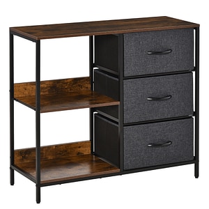 Comoda multifunctionala 2 rafturi 3 sertare pliabile, Homcom, 80x29x71cm, MDF/Metal, Maro/Gri