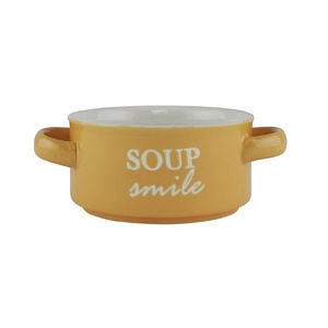 Bol ceramic cu manere pentru supa, portocaliu, 400 ml, diametru 12 cm