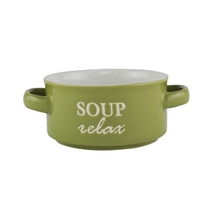 Bol ceramic cu manere pentru supa, verde, 400 ml, diametru 12 cm
