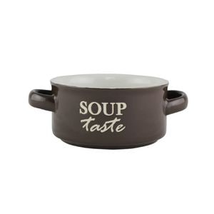 Bol ceramic cu manere pentru supa, maro, 400 ml, diametru 12 cm