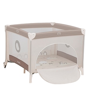 Tarc de joaca copii Lionelo Bonnie, Pana la 15 kg, 100 x 100 cm, Pliere compacta, Geanta de transport, Intrare laterala cu fermoar, Roti, Salteluta din spuma, Conform cu EN12227, Bej