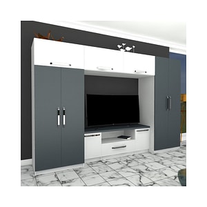 Biblioteca living Estrella, PAL, 320 x 56.3 x 210 cm, alb / gri