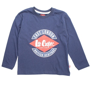 Tricou cu maneca lunga cu logo Lee Cooper, 100% bumbac, 4 ani, 104 cm, albastru