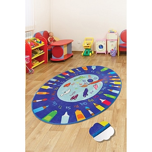 Covor Copii Antiderapant, Oval, Alphabet 1, Poliester, 140x190 cm, Multicolor