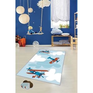 Covor Copii Antiderapant, Dreptunghiular, Avioane, Poliester, 120x180 cm, Multicolor