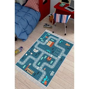 Covor Copii Antiderapant, Dreptunghiular, Route 2, Poliester, 120x180 cm, Multicolor