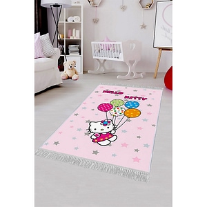 Covor Copii Antiderapant, Dreptunghiular, Hello Kitty Balloons, Poliester, 120x180 cm, Multicolor