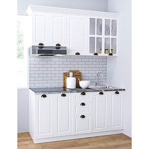 Set bucatarie cu soft-close si fronturi MDF Badenmob, seria Square, 160.01 cm, Alb Rustic