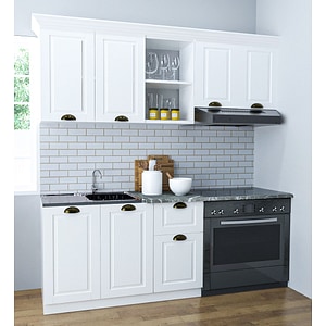 Set bucatarie cu soft-close si fronturi MDF Badenmob, seria Square 180 cm, Alb Rustic