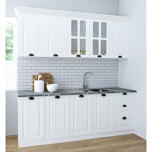 Set bucatarie cu soft-close si fronturi MDF Badenmob, seria Square 200.02 cm, Alb Rustic