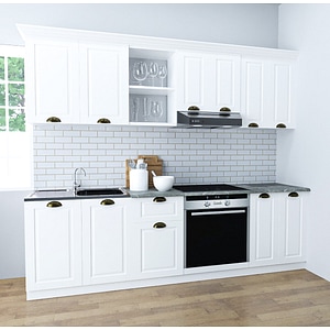 Set bucatarie cu soft-close si fronturi MDF Badenmob, seria Square 240.01 cm, Alb Rustic