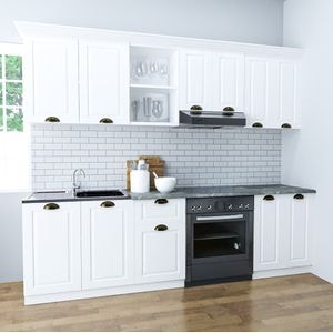 Set bucatarie cu soft-close si fronturi MDF Badenmob, seria Square 240 cm, Alb Rustic