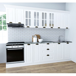 Set bucatarie cu soft-close si fronturi MDF Badenmob, seria Square, 260.02 cm, Alb Rustic