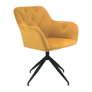Scaun pivotant, catifea, confortabil, picioare din metal, negre, design modern si elegant, living, birou, bucatarie, matlasat, 66x66x83 cm, galben