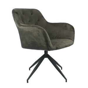 Scaun pivotant, catifea, matlasat, picioare din metal, negre, cu butoane decorative, design elegant, modern, confortabil, living, bucatarie, birouri, 66x66x83 cm, maro