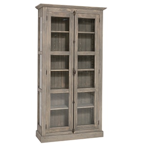 Vitrina sticla, 2 usi cu tija, culoare gri P068, periat adanc, 100% lemn masiv, 110x40x210 cm