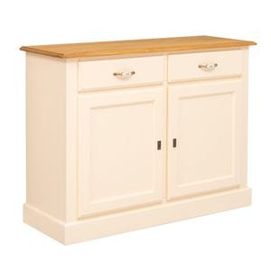 Bufet cu 2 usi, 2 sertare, BAS, culoare blat maro deschis P002, culoare corp exterior crem P025, culoare interior maro deschis P002 dublu color, 100% lemn masiv, 120x45x90 cm