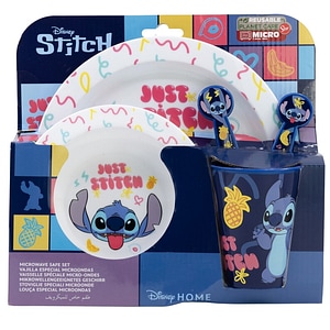 Set 5 piese pentru servit masa Stitch, plastic, fara BPA, utilizabil la microunde, multicolor