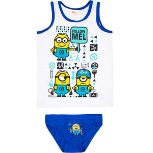 Set 2 piese Minions, maiou si chiloti, 100% bumbac, marimea 128-134 cm, alb/albastru