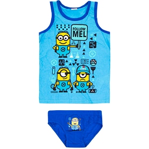 Set 2 piese Minions, maiou si chiloti, 100% bumbac, marimea 128-134 cm, albastru