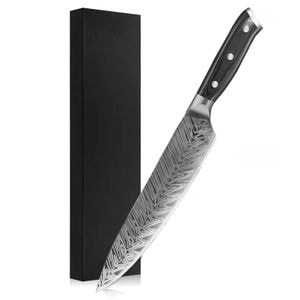 Cutit de bucatarie Profesional model Damasc Handlekraft, Lama de 21cm din otel cu continut ridicat de carbon, 34.5 cm, Maner ergonomic din Lemn