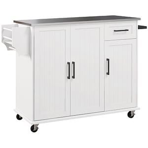 Insula de bucatarie cu depozitare HomCom, 128l x 45.5A x 91.5Hcm, MDF, Alb