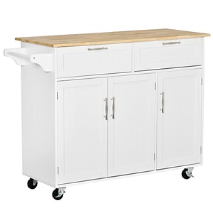 Carucior de bucatarie multifunctional HomCom, 121x46x91cm, Lemn si MDF, Alb