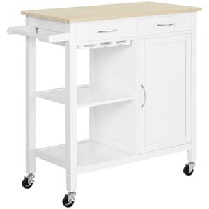 Carucior bucatarie cu 2 sertare HomCom, 88.5x40x86cm, MDF, Alb