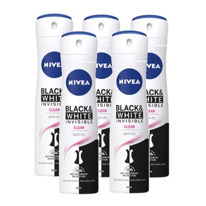 Antiperspirant spray femei Nivea Black & White Invisible, 48h protectie, 5 buc x 150 ml