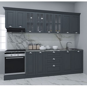 Set bucatarie cu soft-close si fronturi MDF Badenmob, seria Square, 260.02cm, Antracit