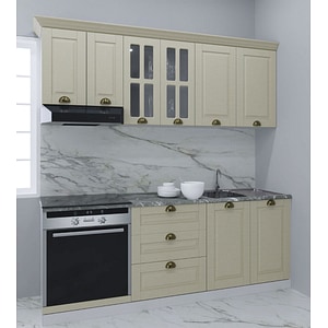 Set bucatarie cu soft-close si fronturi MDF Badenmob, 200.01cm, Sertare, Fag
