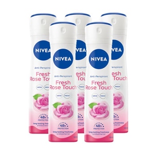 Set antiperspirant spray femei Nivea Fresh Rose Touch, 48h protectie, 5 buc x 150 ml