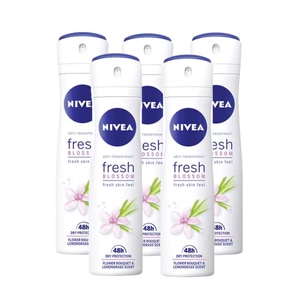 Set antiperspirant spray femei Nivea Fresh Blossom, 72h protectie, 5 buc x 150 ml